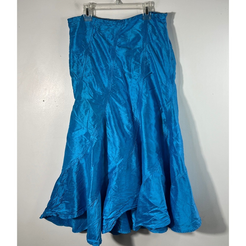 Areli Collection Silk Mermaid Swirl Trim Flared Boho Midi Skirt Turquoise 10